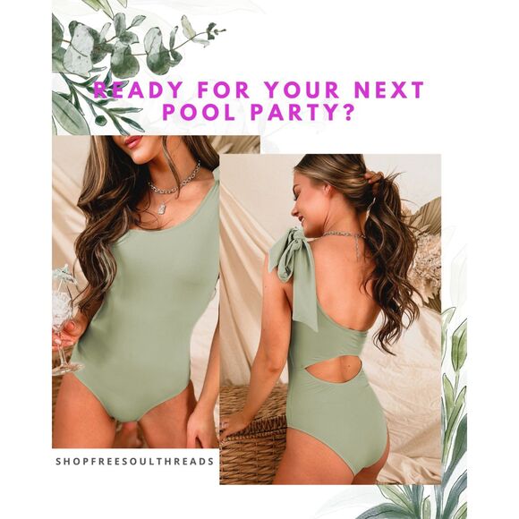 Luxe Laurel Green One Shoulder Swimsuit – Feminine, Flattering & Lined Size L - Picture 1 of 6